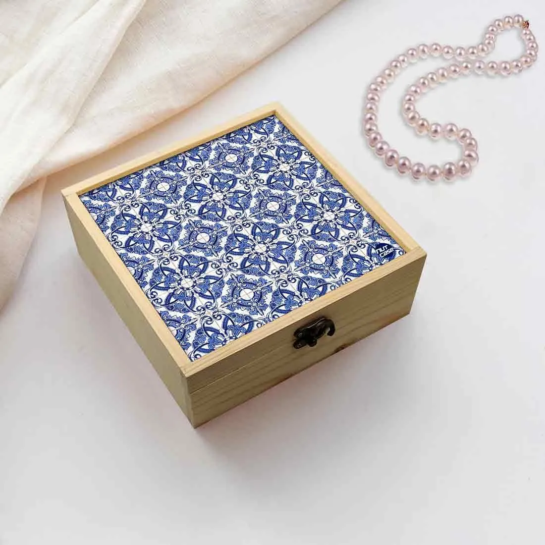 Jewellery Box Wooden Jewelry Organizer -  Blue Design Spanish Tiles