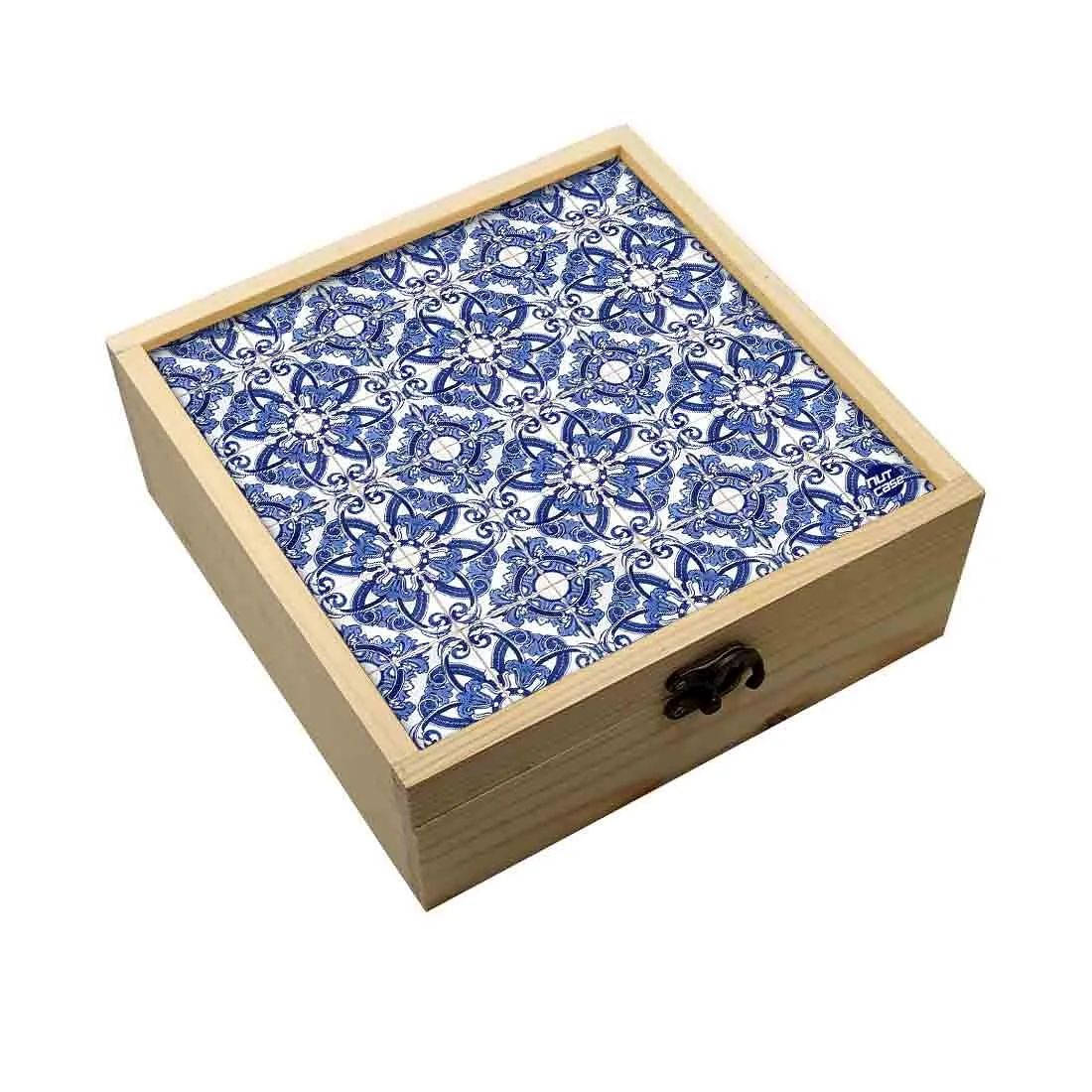 Jewellery Box Wooden Jewelry Organizer -  Blue Design Spanish Tiles