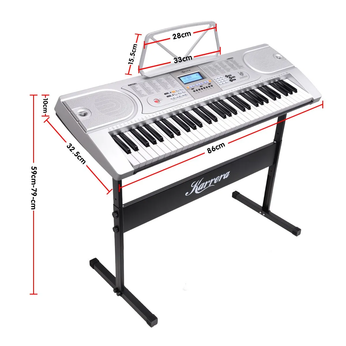 Karrera 61-Key Electronic Keyboard Piano with Stand (Silver)