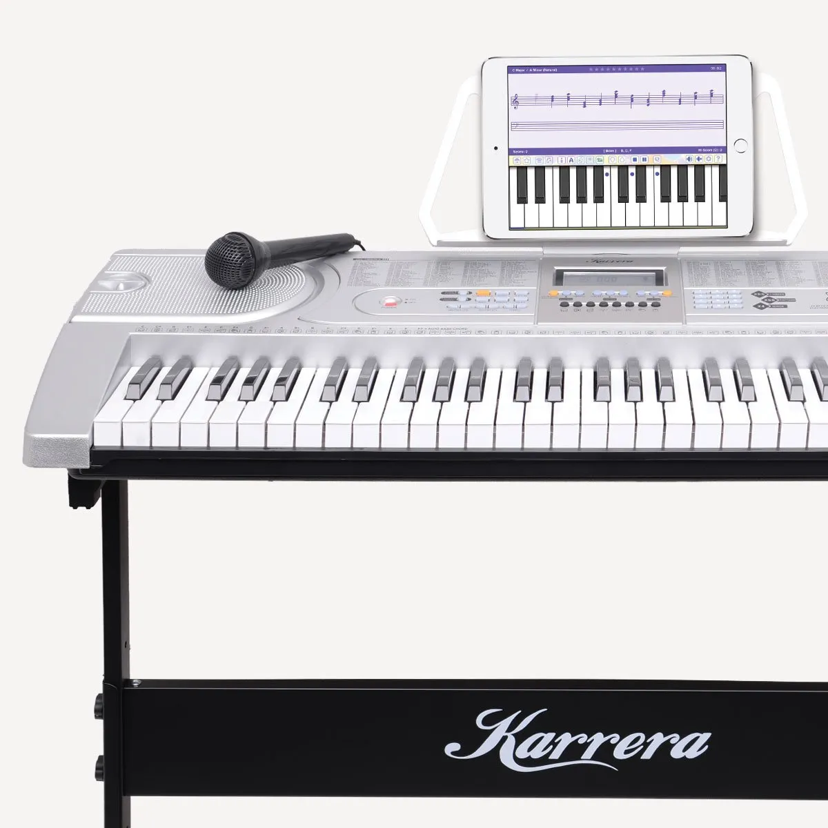 Karrera 61-Key Electronic Keyboard Piano with Stand (Silver)