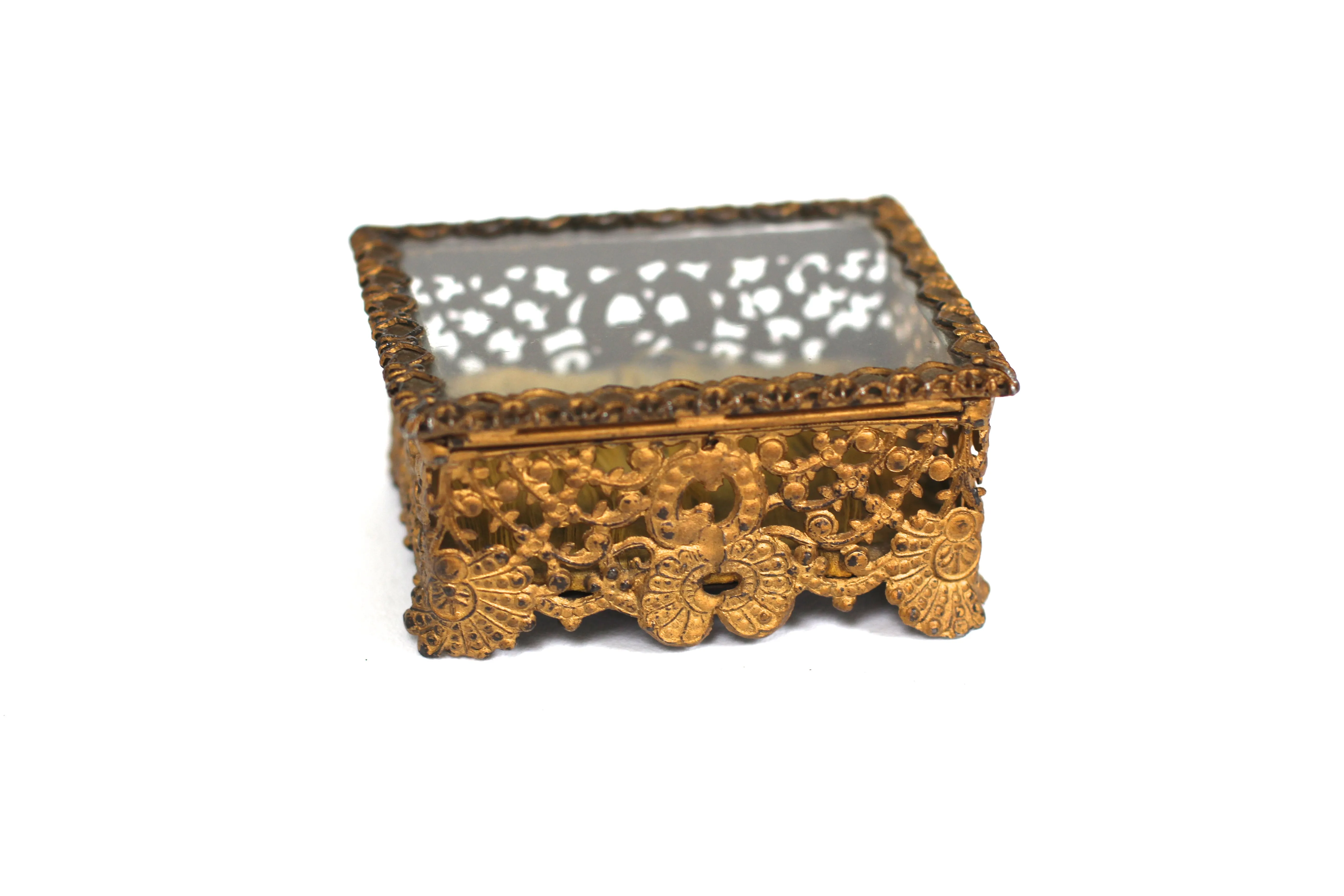 Lace Antique Ormolu Filigree Jewelry Box #133