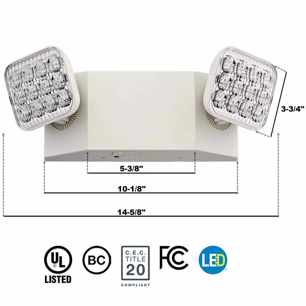 LED Emergency Light, 2 Watts, 2 Adjustable Head, 120-277V, White