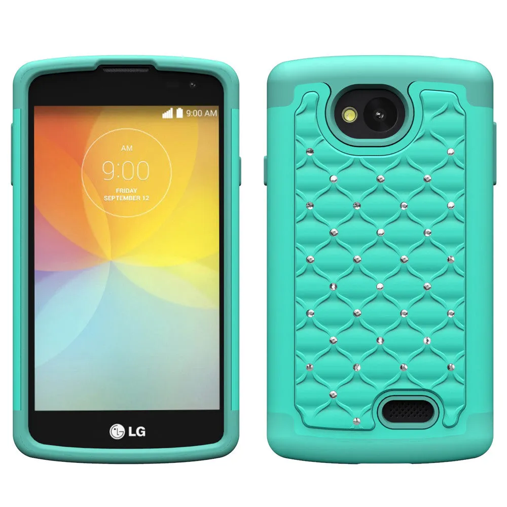 LG F60 | Optimus F60 | MS395 | D390N Rhinestone Case , Slim Hybrid Dual Layer[Shock Resistant] Crystal Rhinestone Studded Case Cover - Teal/Teal