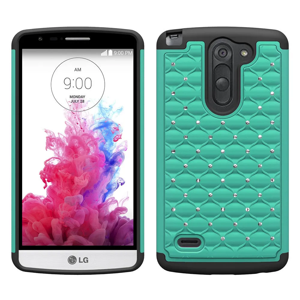 LG G3 Stylus Rhinestone Case , Slim Hybrid Dual Layer[Shock Resistant] Crystal Rhinestone Studded Case Cover - Teal/Black