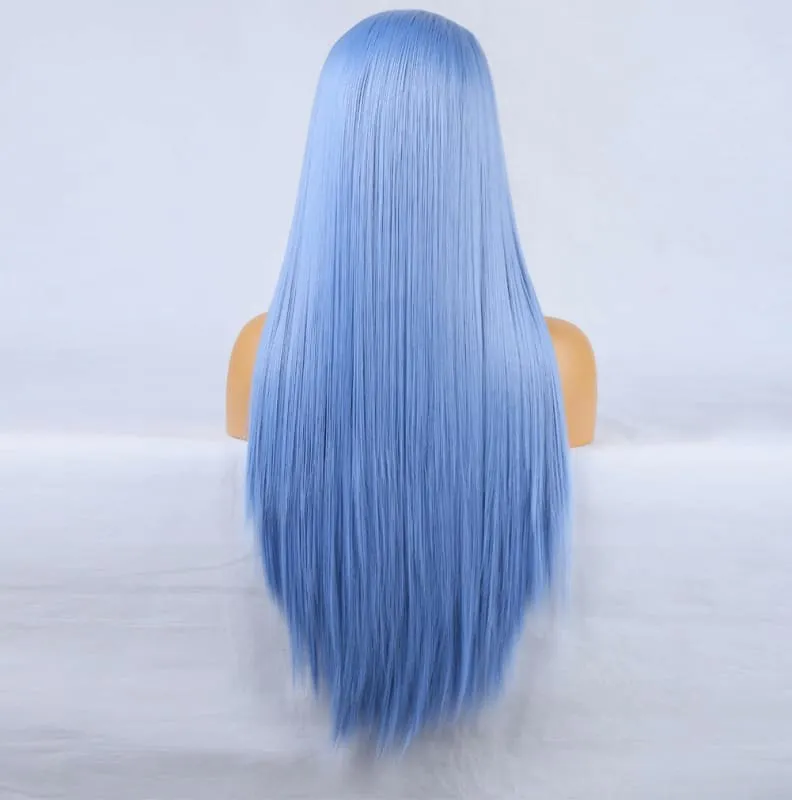 Light Blue Long Hair Wig with Chemical Fiber Lace Front