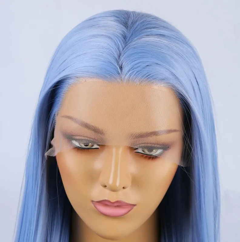 Light Blue Long Hair Wig with Chemical Fiber Lace Front