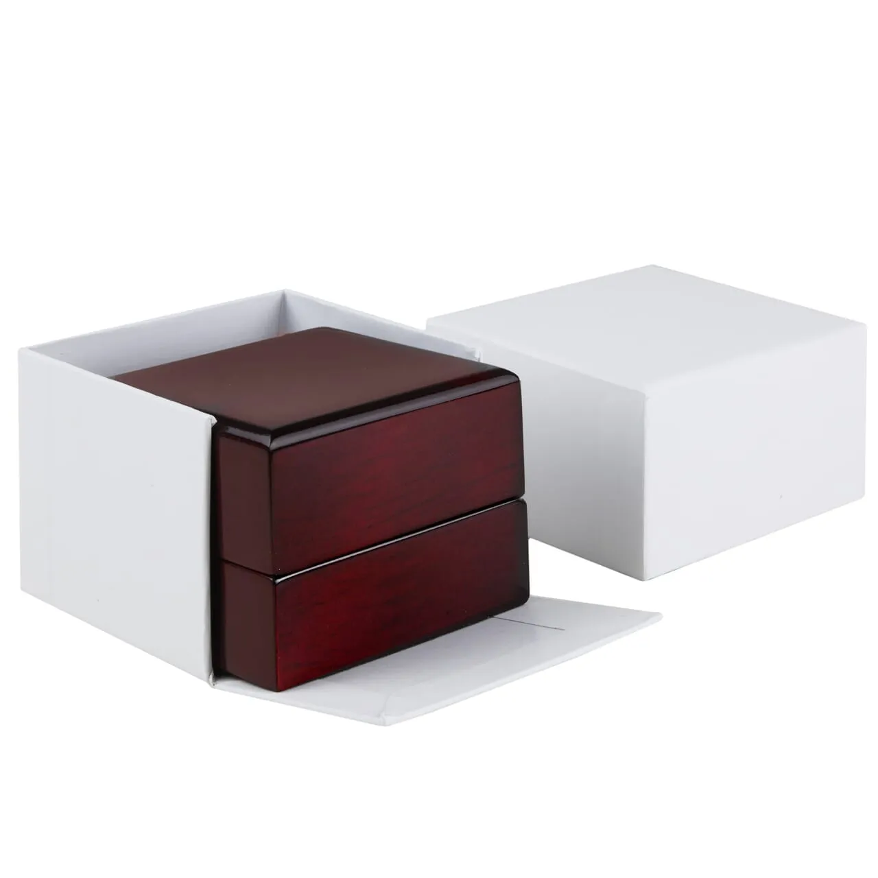 Mahogany Wood LED Ring Box With Black Interior