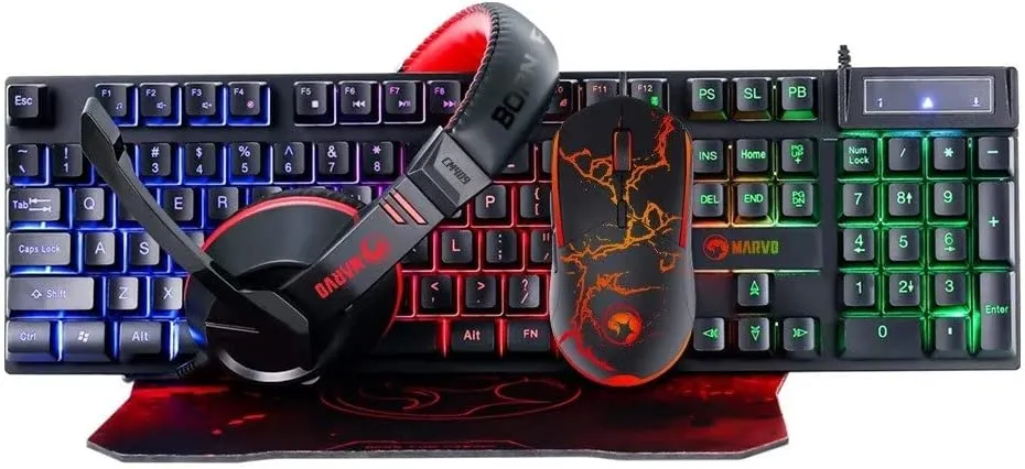 Marvo Scorpion CM409 Gaming Bundle Keyboard, Mouse, Headset, and Mouse Pad, 4 in 1 Pack Starter Kit