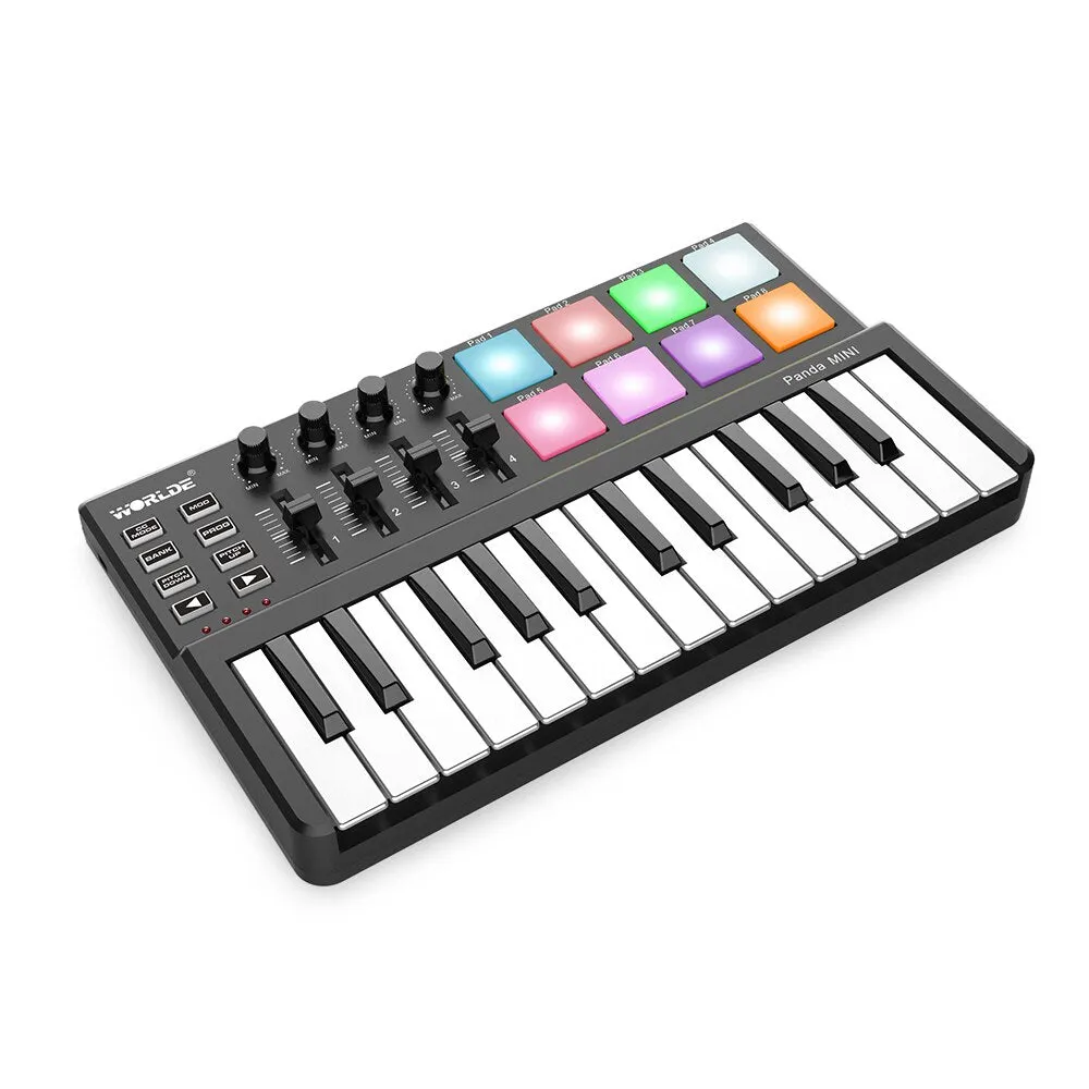 Mini 25-Key USB Keyboard and Drum Pad MIDI Controller Portable