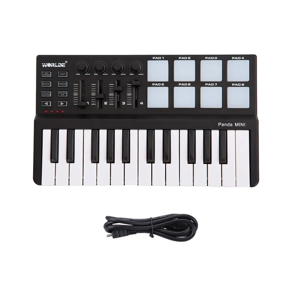 Mini 25-Key USB Keyboard and Drum Pad MIDI Controller Portable