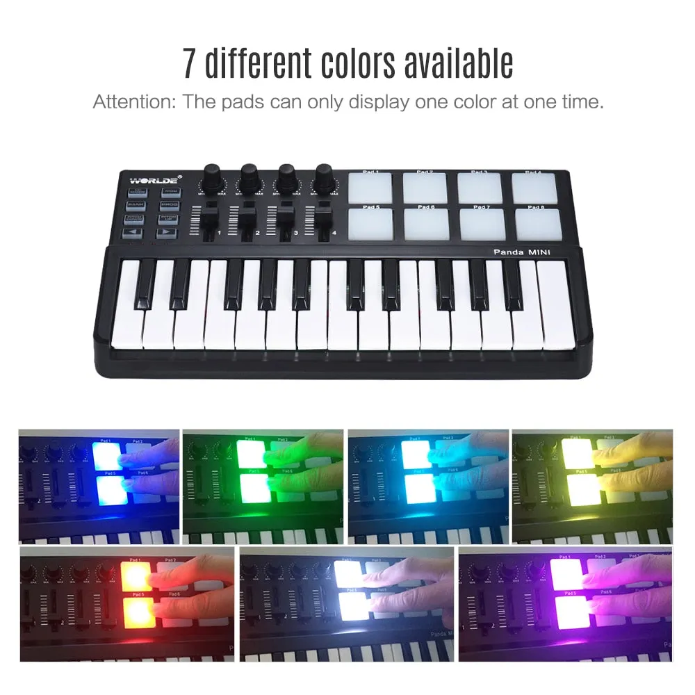 Mini 25-Key USB Keyboard and Drum Pad MIDI Controller Portable