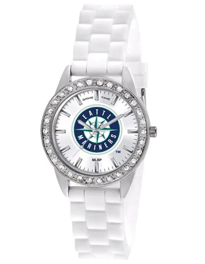 MLB Womens Seattle Mariners Frost Watch - Crystal Bezel - Silicone Strap