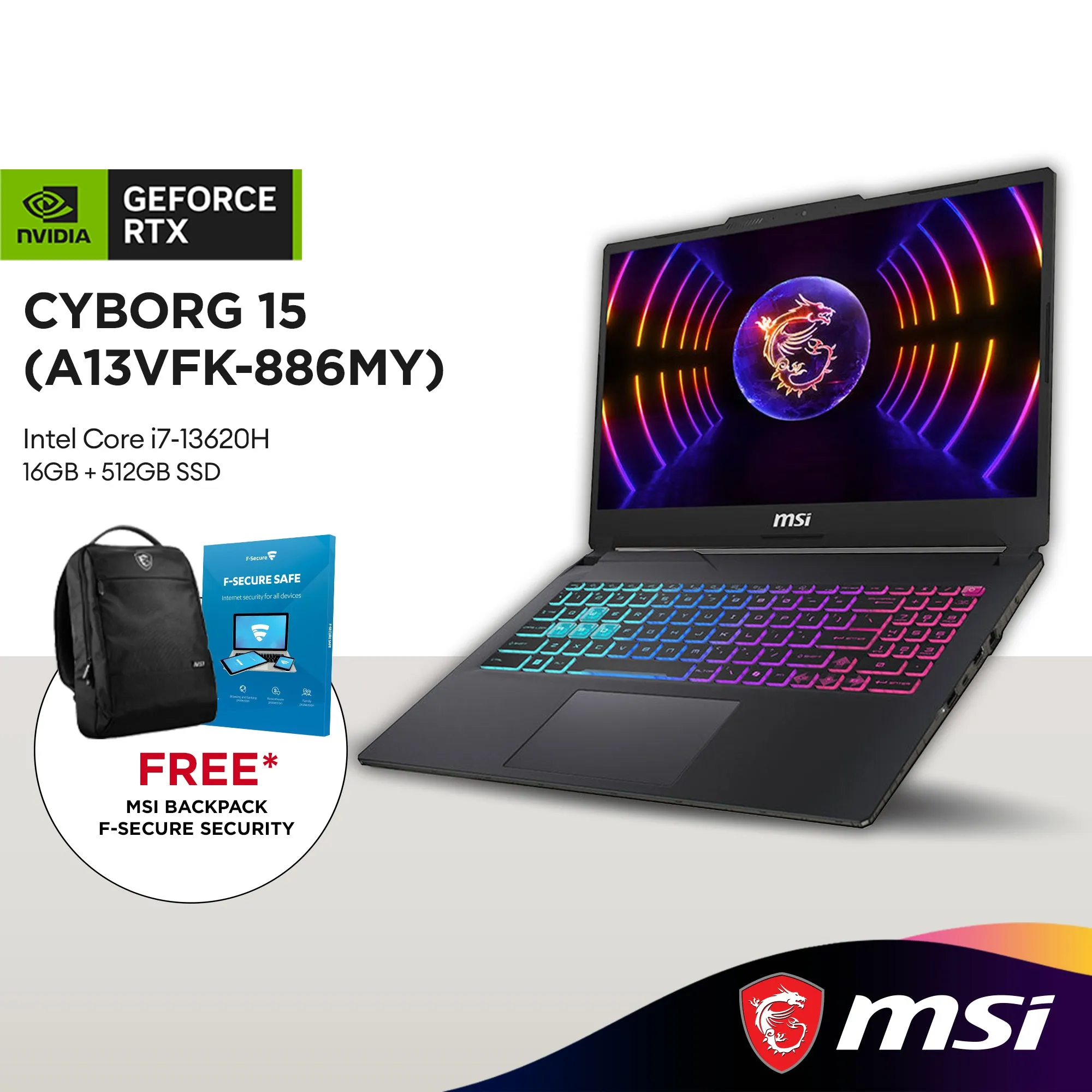 MSI Cyborg 15 A13VFK-886MY 15.6" FHD 144Hz Gaming Laptop (Intel Core i7-13620H | 16GB | 512GB SSD | GeForce RTX™ 4060)