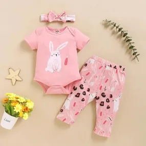 Newborn Baby Girls Romper Set Lovely Rabbit Print Romper Pants with