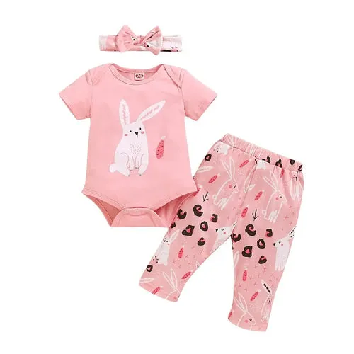 Newborn Baby Girls Romper Set Lovely Rabbit Print Romper Pants with