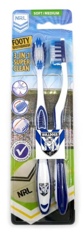 NRL Adult Toothbrush Twin Pack - Canterbury Bulldogs - Set of Two - Soft/Medium