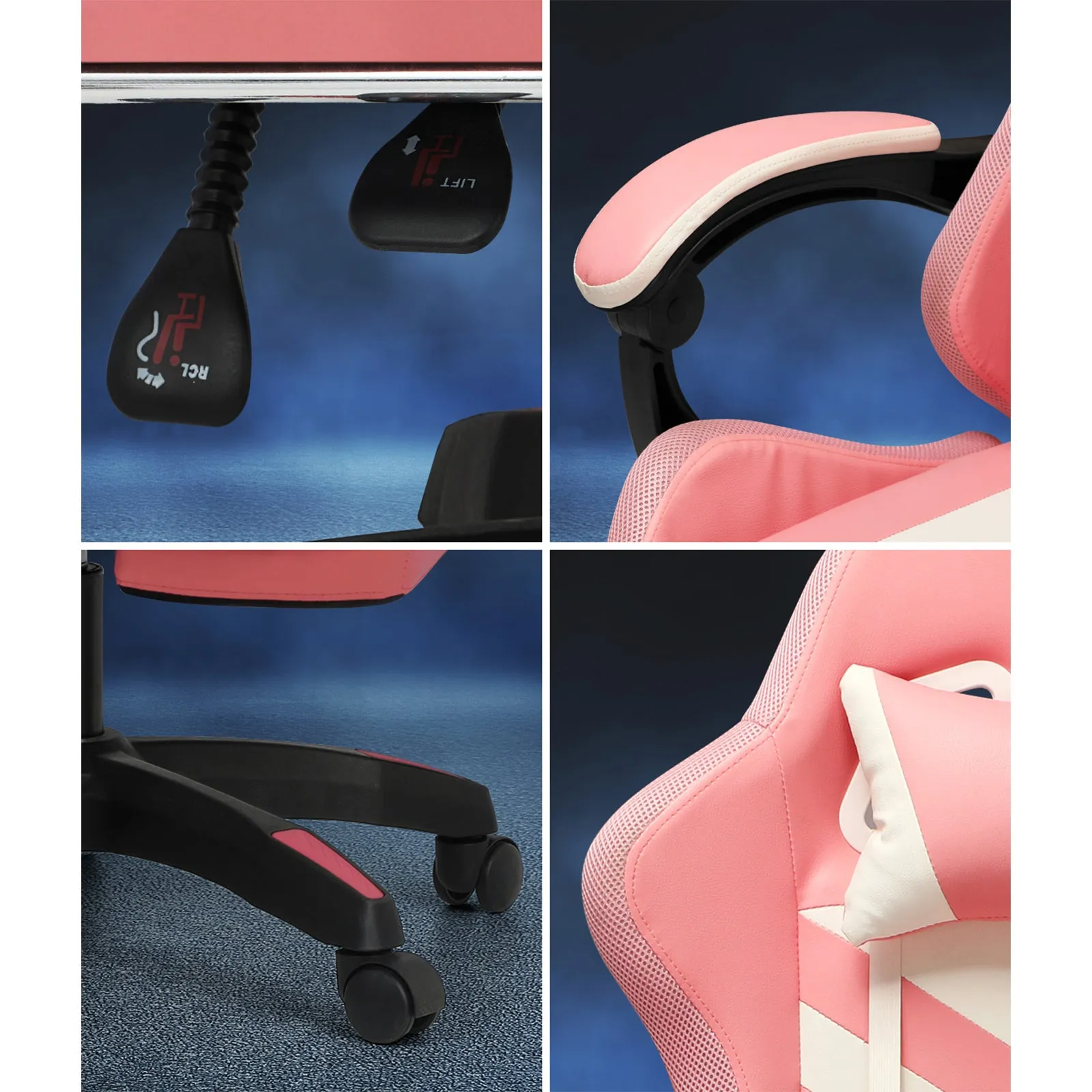 Oikiture Gaming Chair 7 RGB LED 8 Points Massage Racing Recliner Office Computer