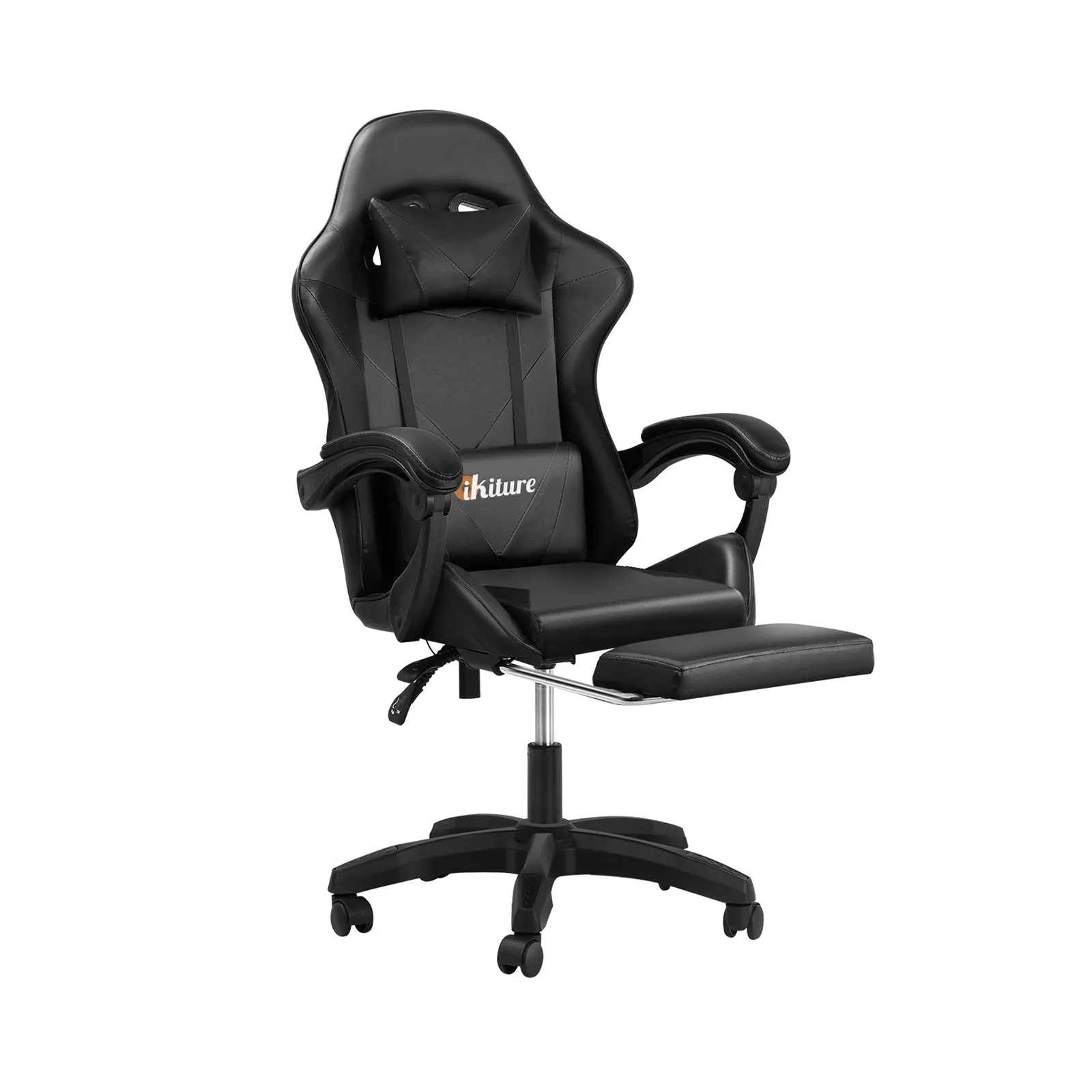 Oikiture Gaming Chair Massage Racing Recliner Office PU Leather with Footrest