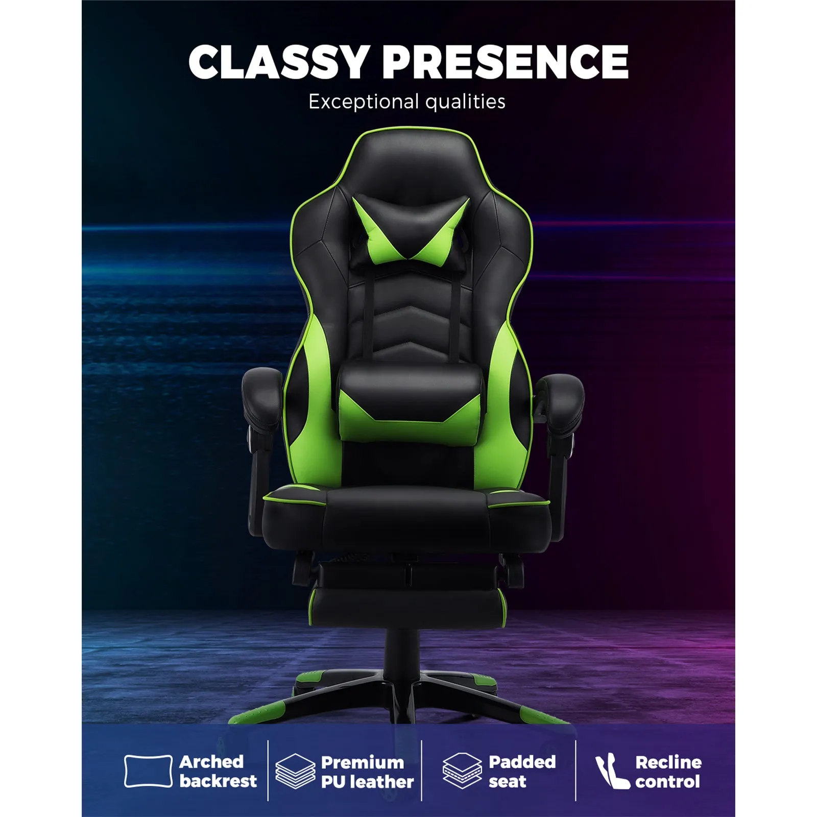 Oikiture Gaming Chair Office Chairs Computer Footrest Executive Seat PU Leather