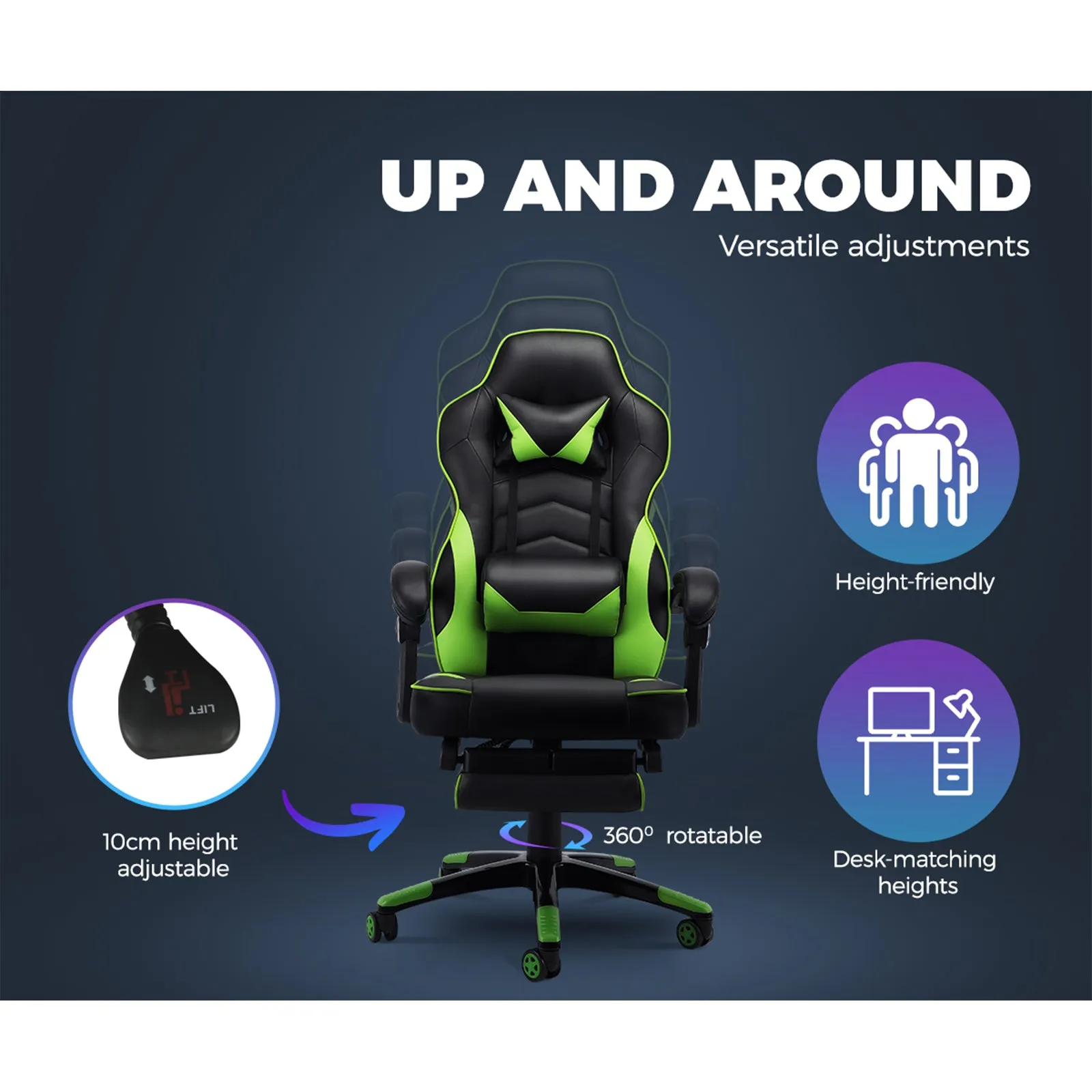 Oikiture Gaming Chair Office Chairs Computer Footrest Executive Seat PU Leather