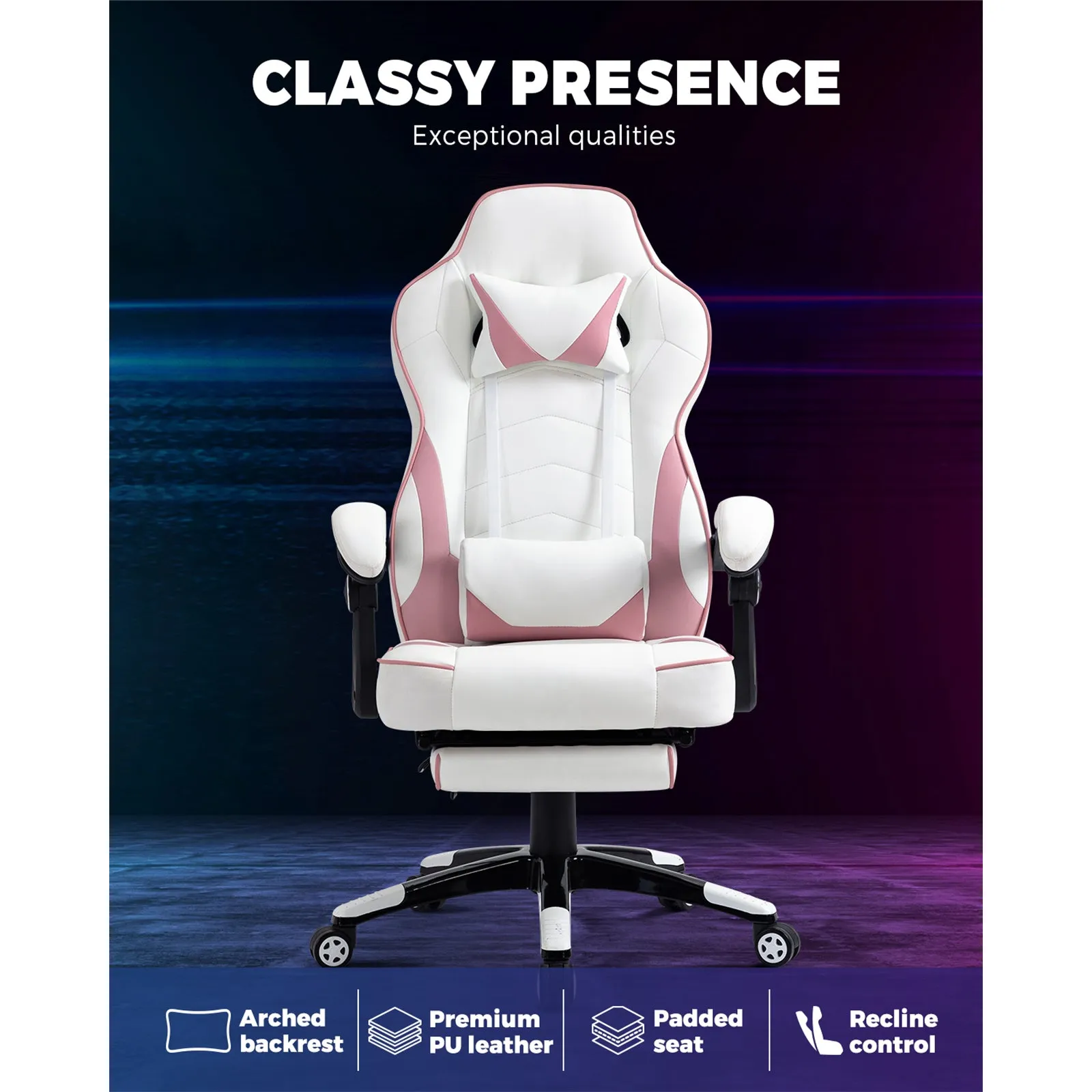 Oikiture Gaming Chair Office Chairs Executive Computer Seat Footrest PU Leather