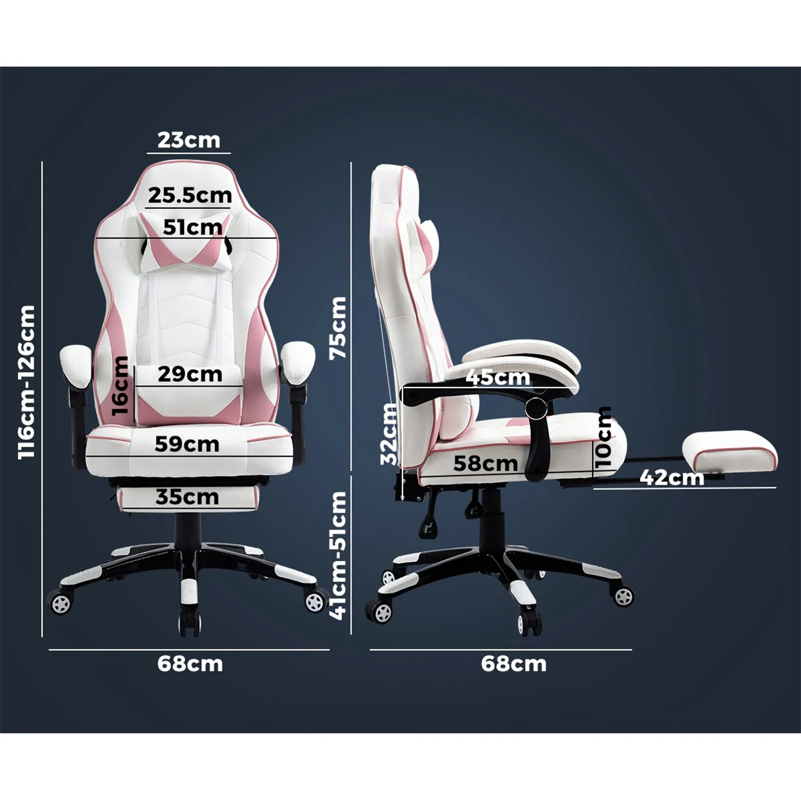 Oikiture Gaming Chair Office Chairs Executive Computer Seat Footrest PU Leather