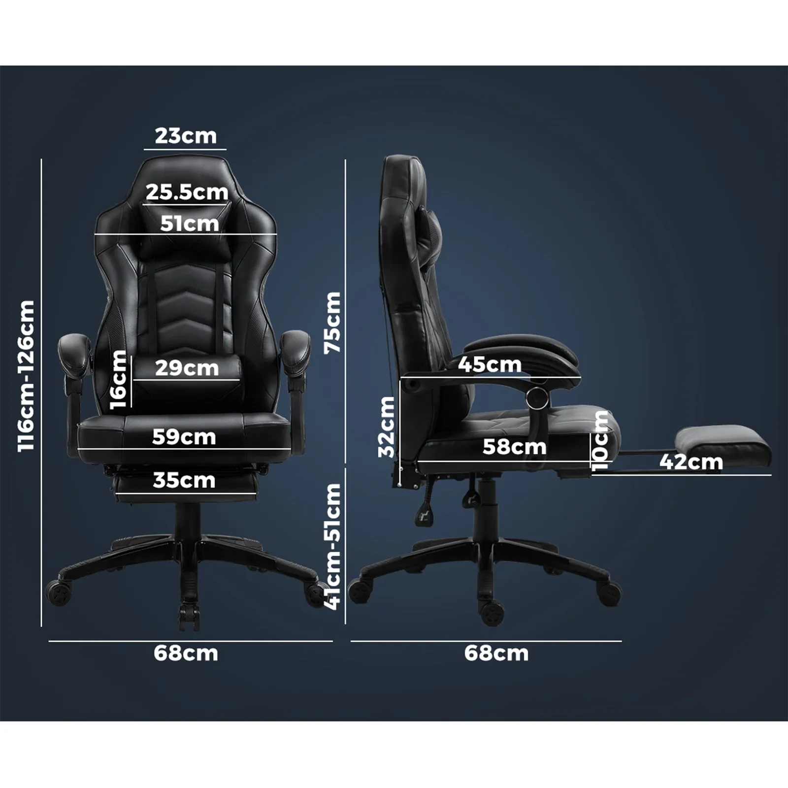 Oikiture Gaming Chair Office Chairs Executive Footrest Computer Seat PU Leather