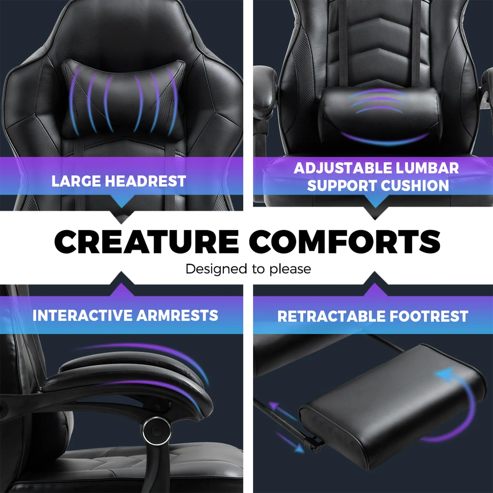 Oikiture Gaming Chair Office Chairs Executive Footrest Computer Seat PU Leather