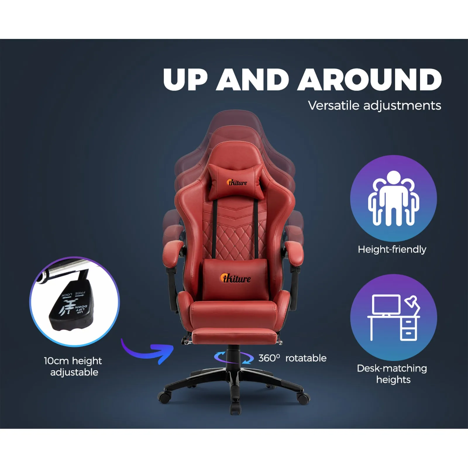 Oikiture Gaming Chair Office Computer Chairs Footrest Executive Seat PU Leather