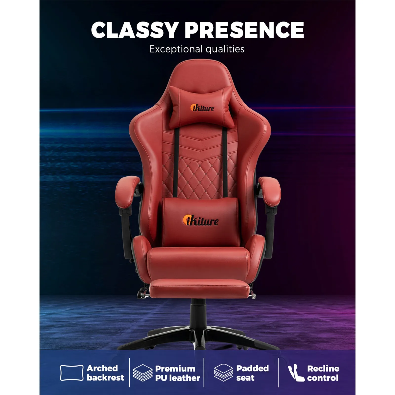 Oikiture Gaming Chair Office Computer Chairs Footrest Executive Seat PU Leather