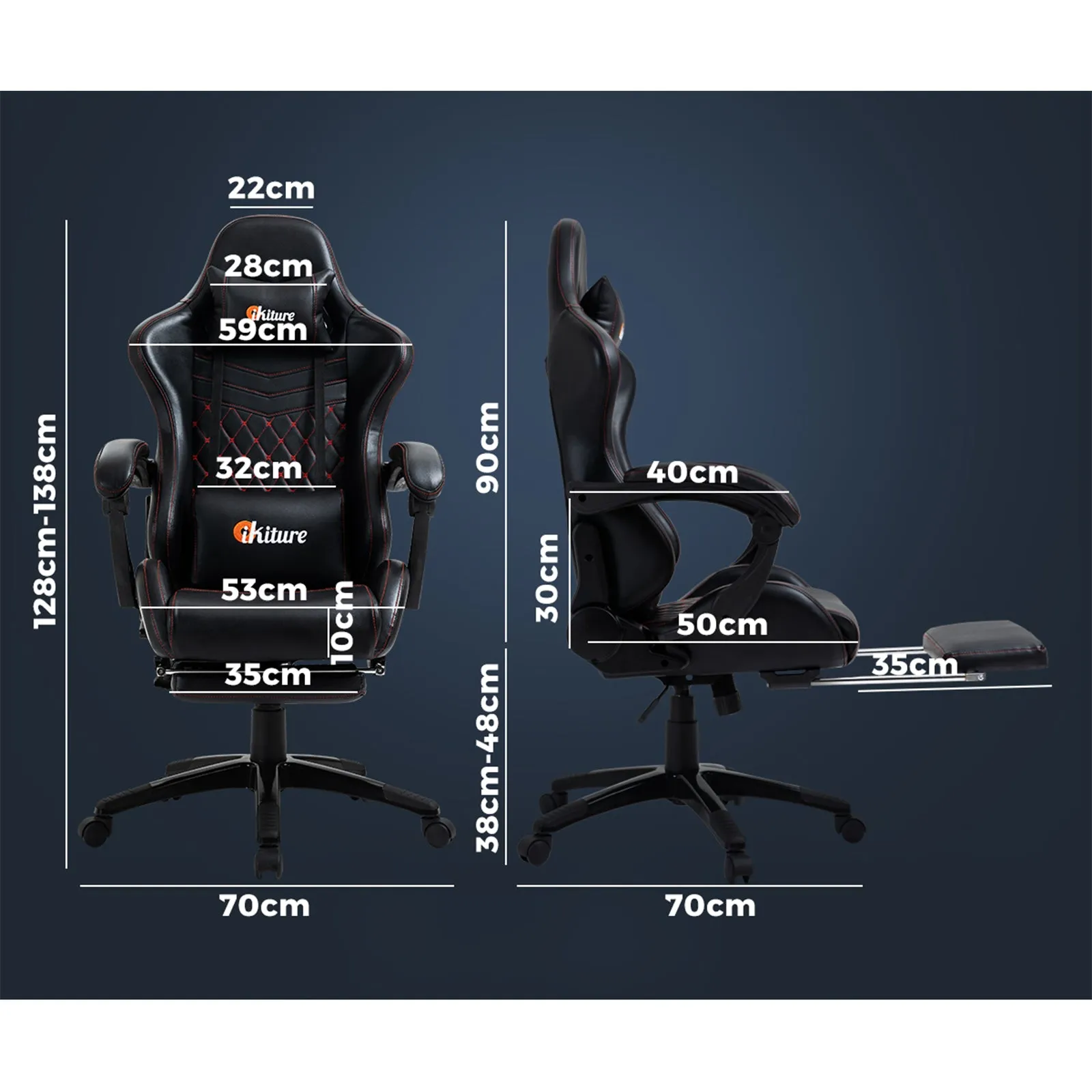 Oikiture Gaming Chair Office Executive Chairs Footrest Computer Seat PU Leather