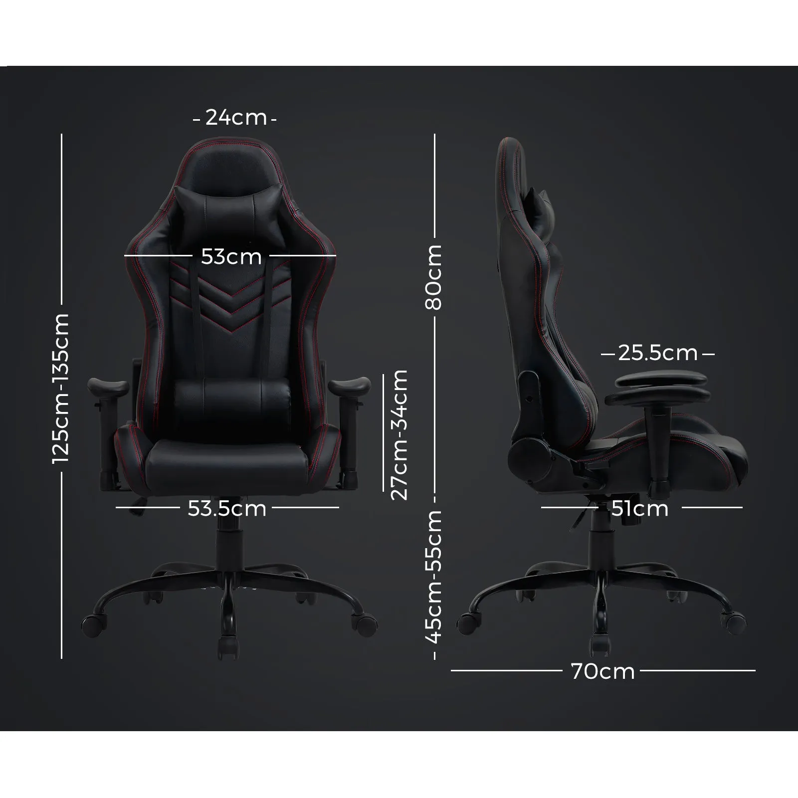 Oikiture Gaming Office Chair Executive Desk Chair Racing Recliner Seat PU Leather