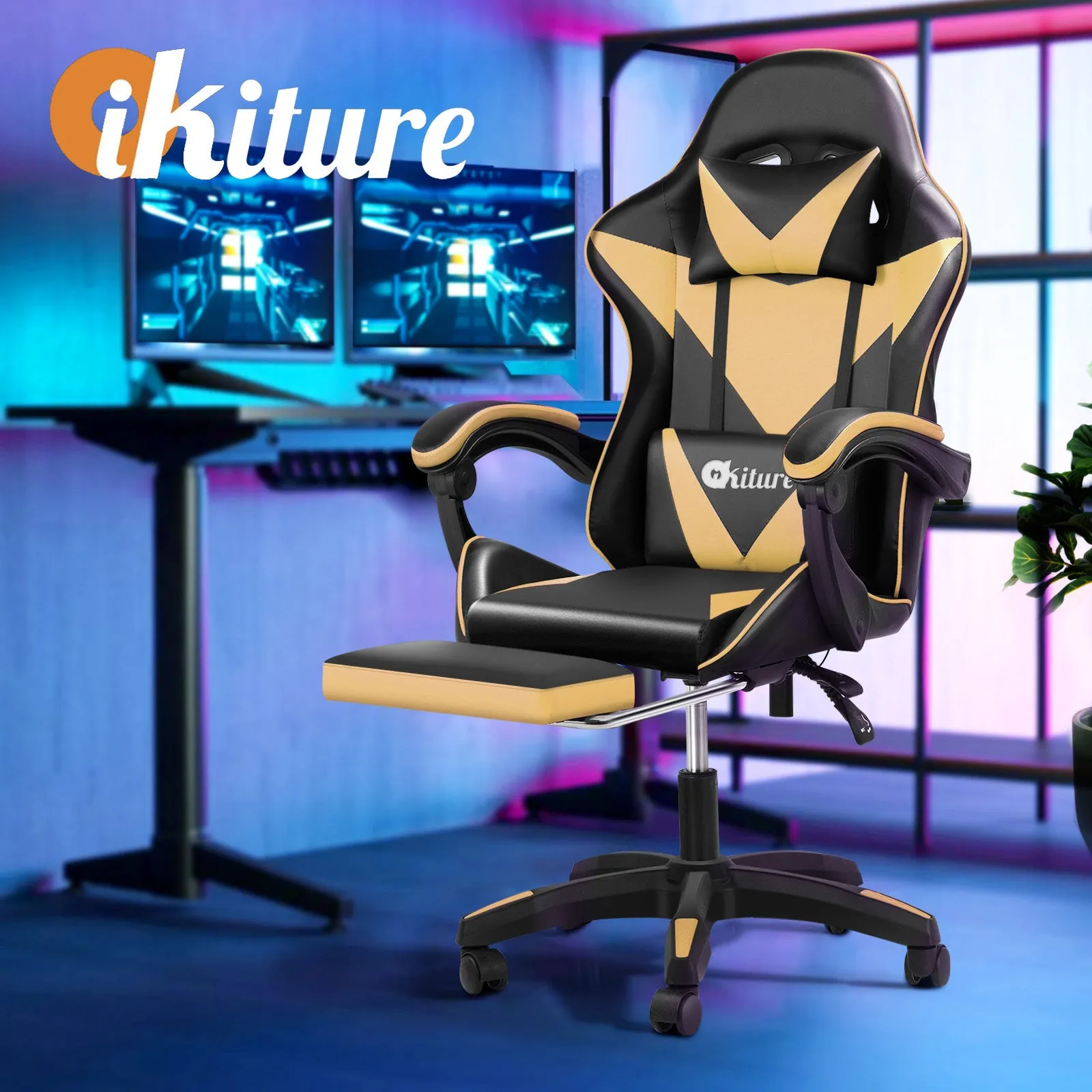 Oikiture Gaming Office Chair Massage Racing Recliner Computer Work Armrest Seat