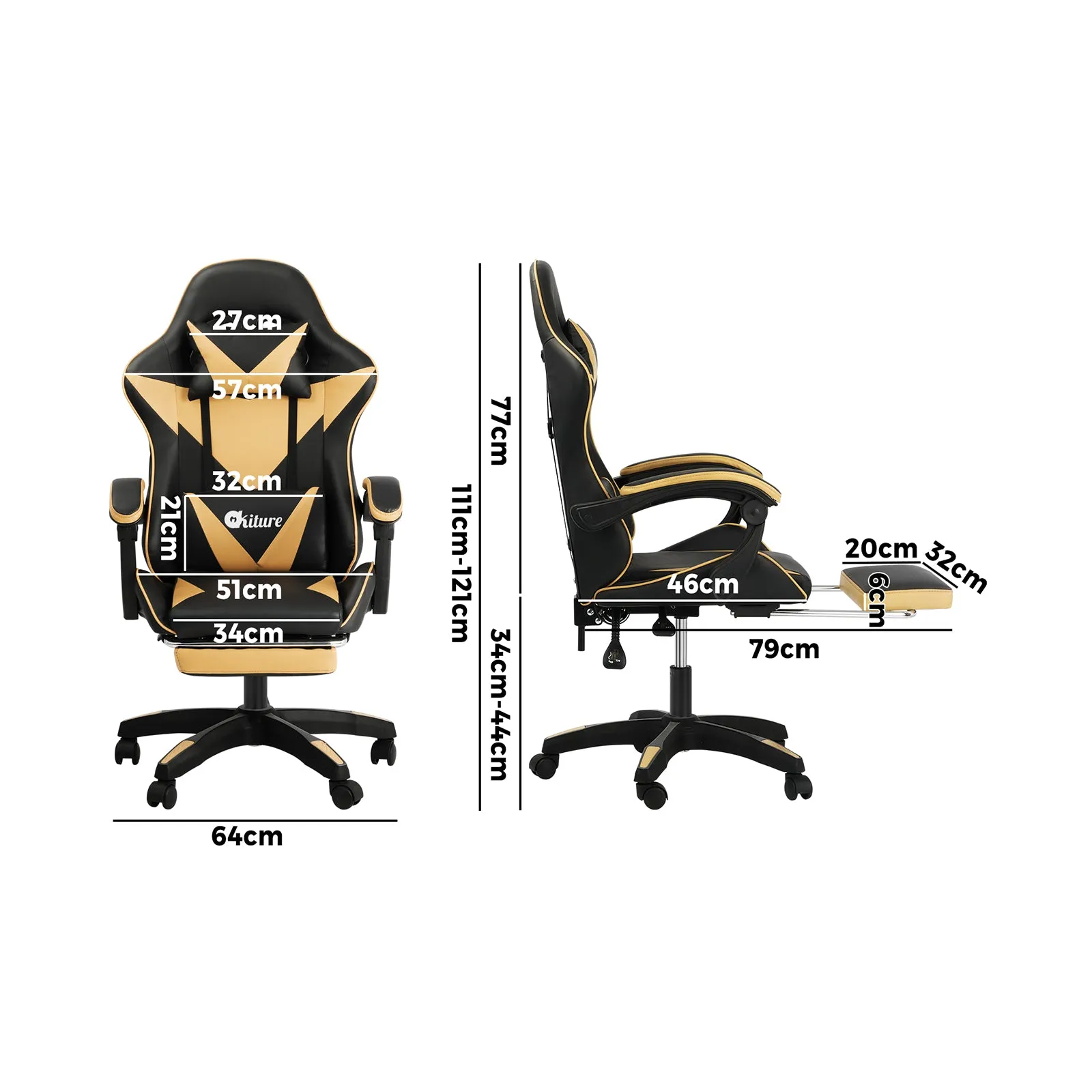 Oikiture Gaming Office Chair Massage Racing Recliner Computer Work Armrest Seat