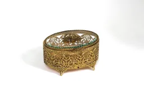 Oval floral Vintage Ormolu Filigree Jewelry Box #134