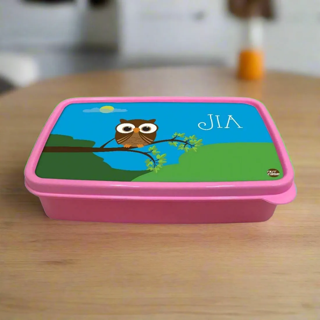 Personalised Tiffin Box for Kids Plastic Lunch Box for Girls - Owl