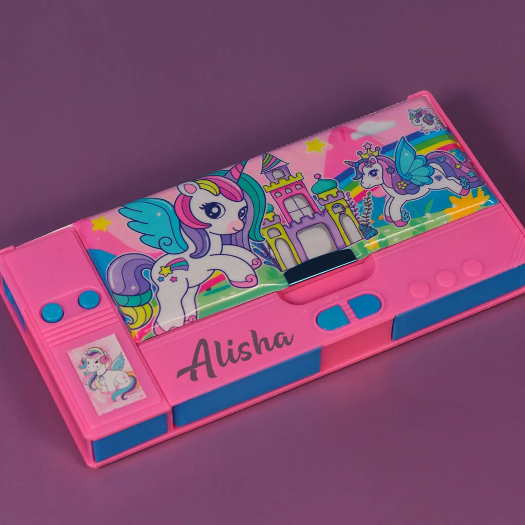 Personalized Unicorn Jumbo Pencil Box (Set of 1, Pink)