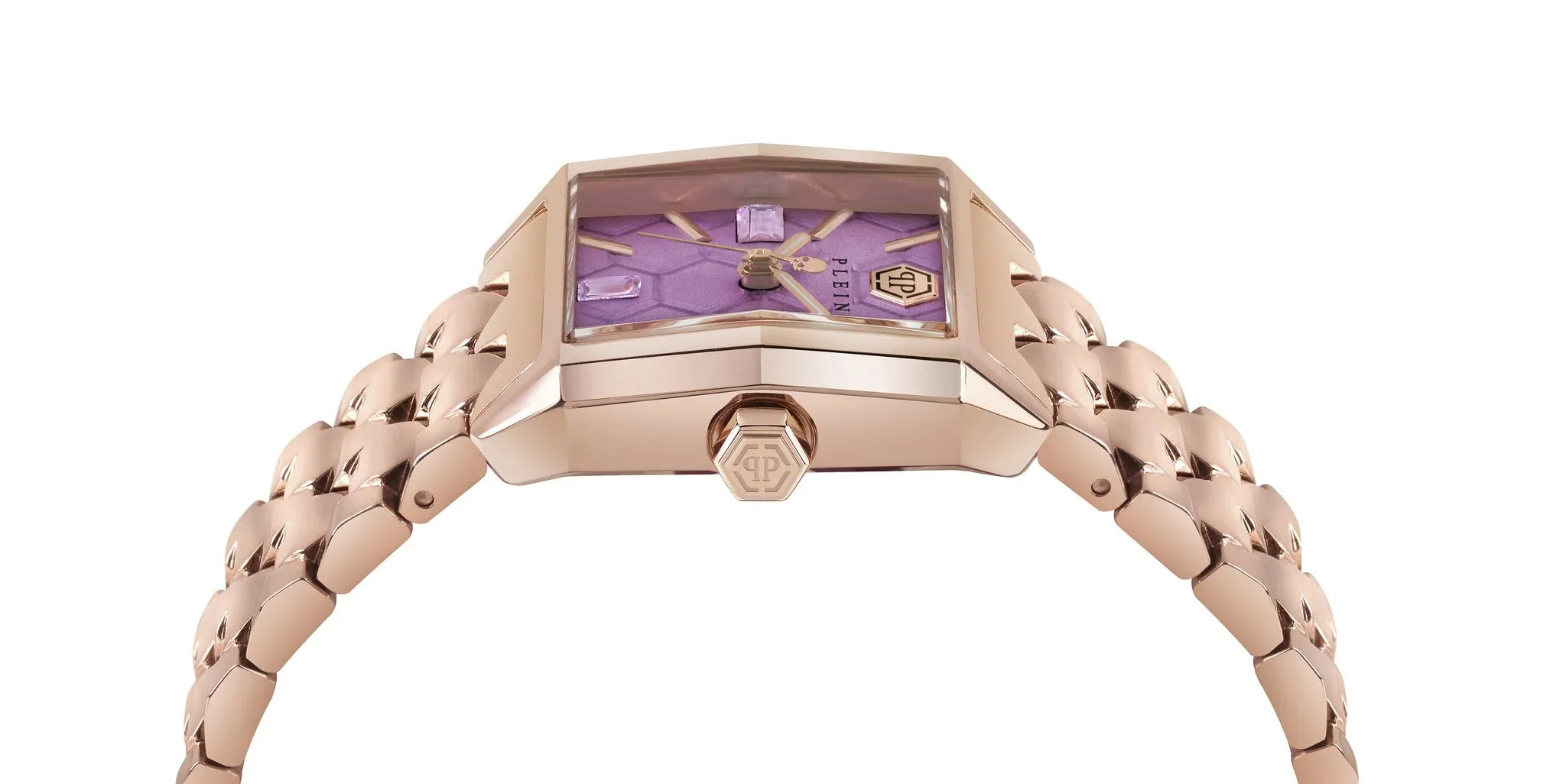 Philipp Plein Ladies Watch Offshore Square Lilac Rose Gold PWMAA0722