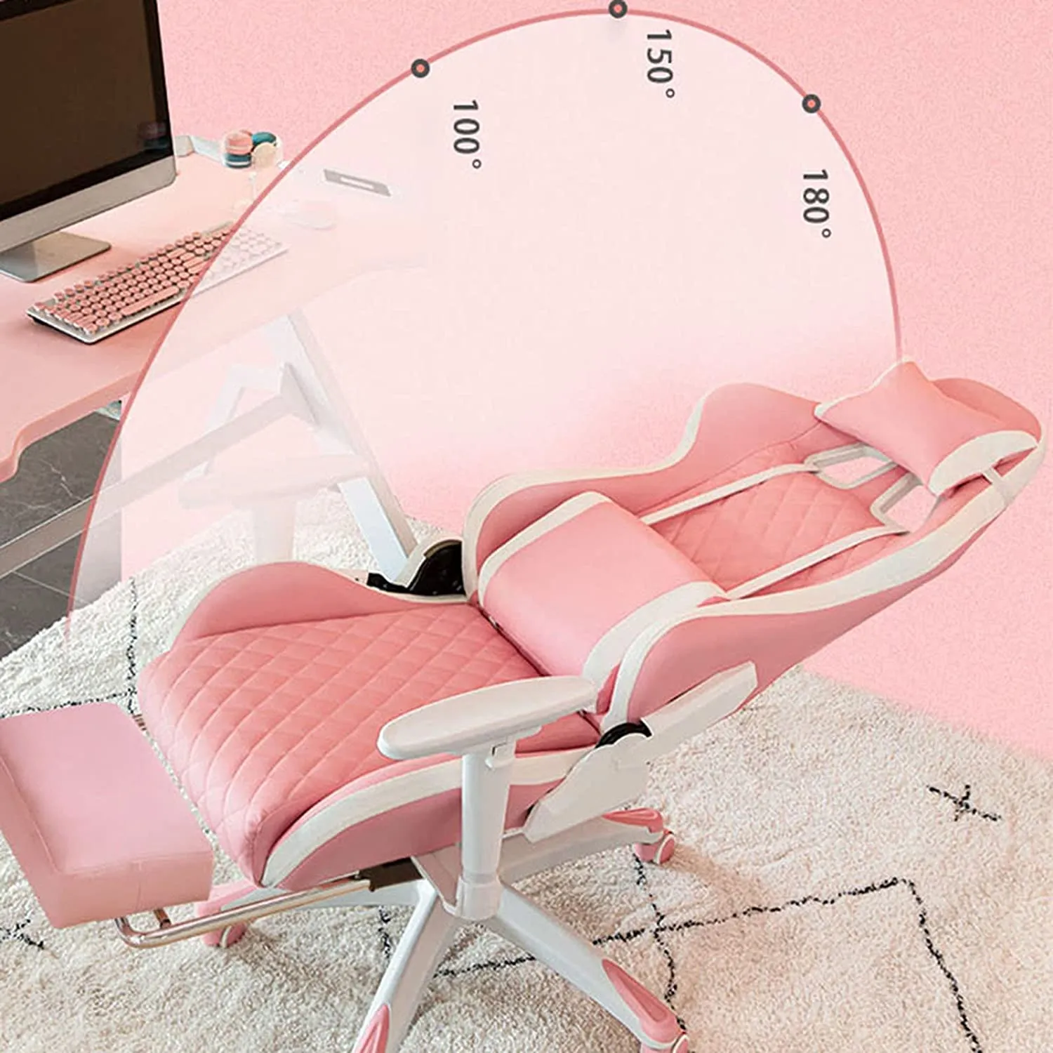 Pink PU Leather Computer Gaming Chair for Women