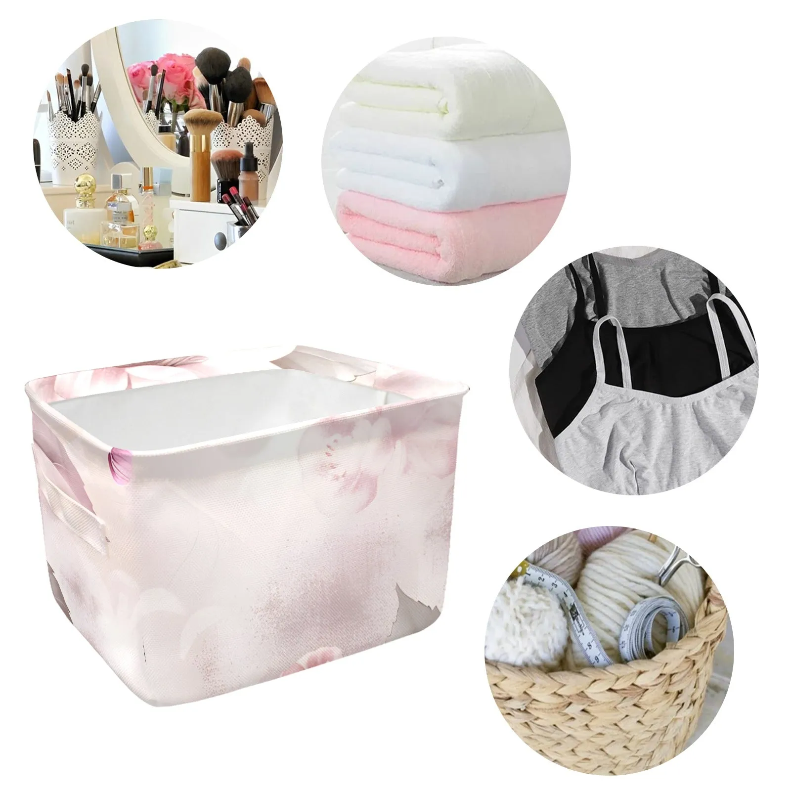 Pink Roses Fabric Storage Basket