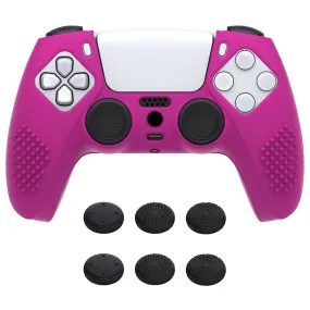 PlayVital 3D Studded Neon Purple Ergonomic Soft Controller Silicone Case Grips for PS5, Rubber Protector Skins with 6 Black Thumbstick Caps for PS5 Controller - TDPF033