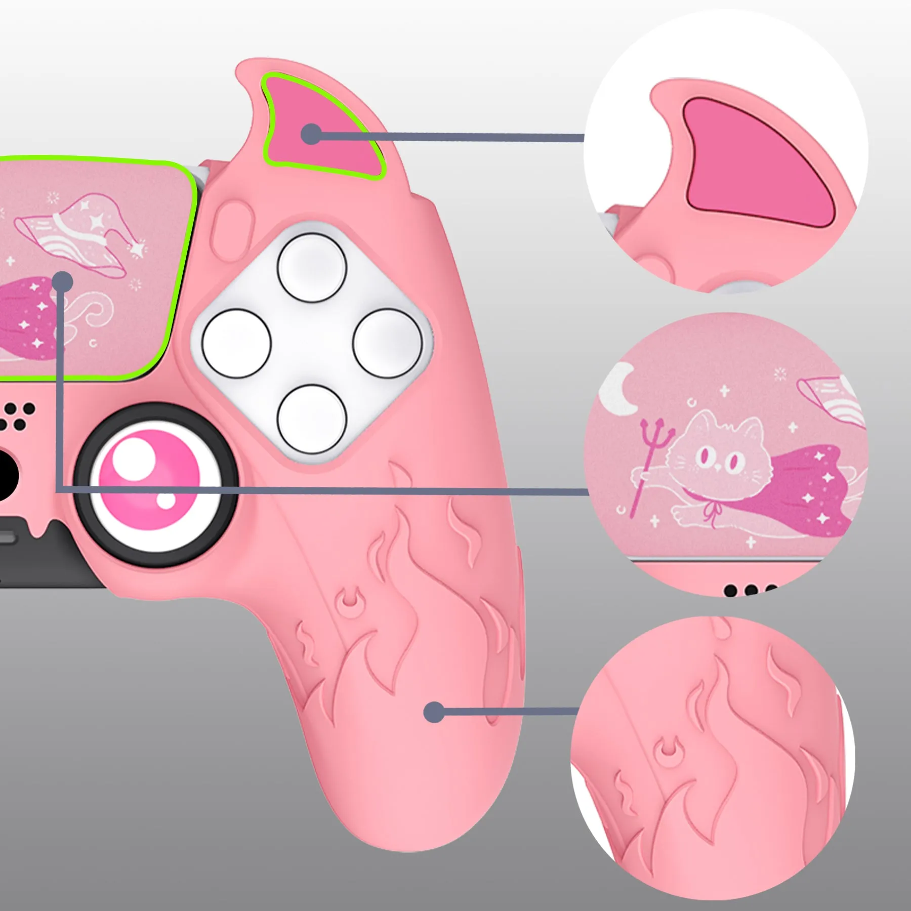 PlayVital Cute Demon Controller Silicone Case Compatible With PS5 Controller - Pink - DEPFP003