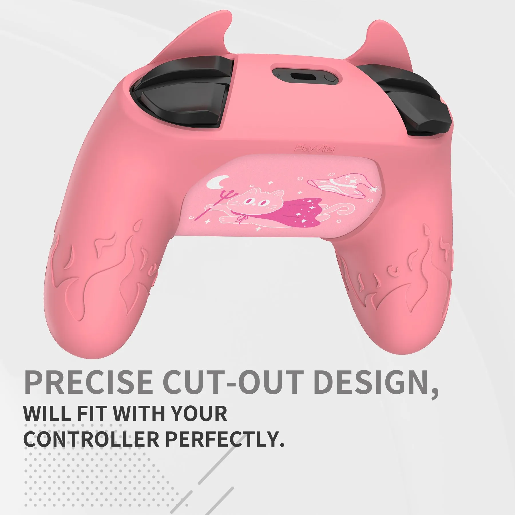 PlayVital Cute Demon Silicone Grip Cover for Nintendo Switch Pro Controller, Anti-Slip Protective Skin with Joystick Caps and Stickers Compatible with Nintendo Switch Pro - Pink - AMDNPP004