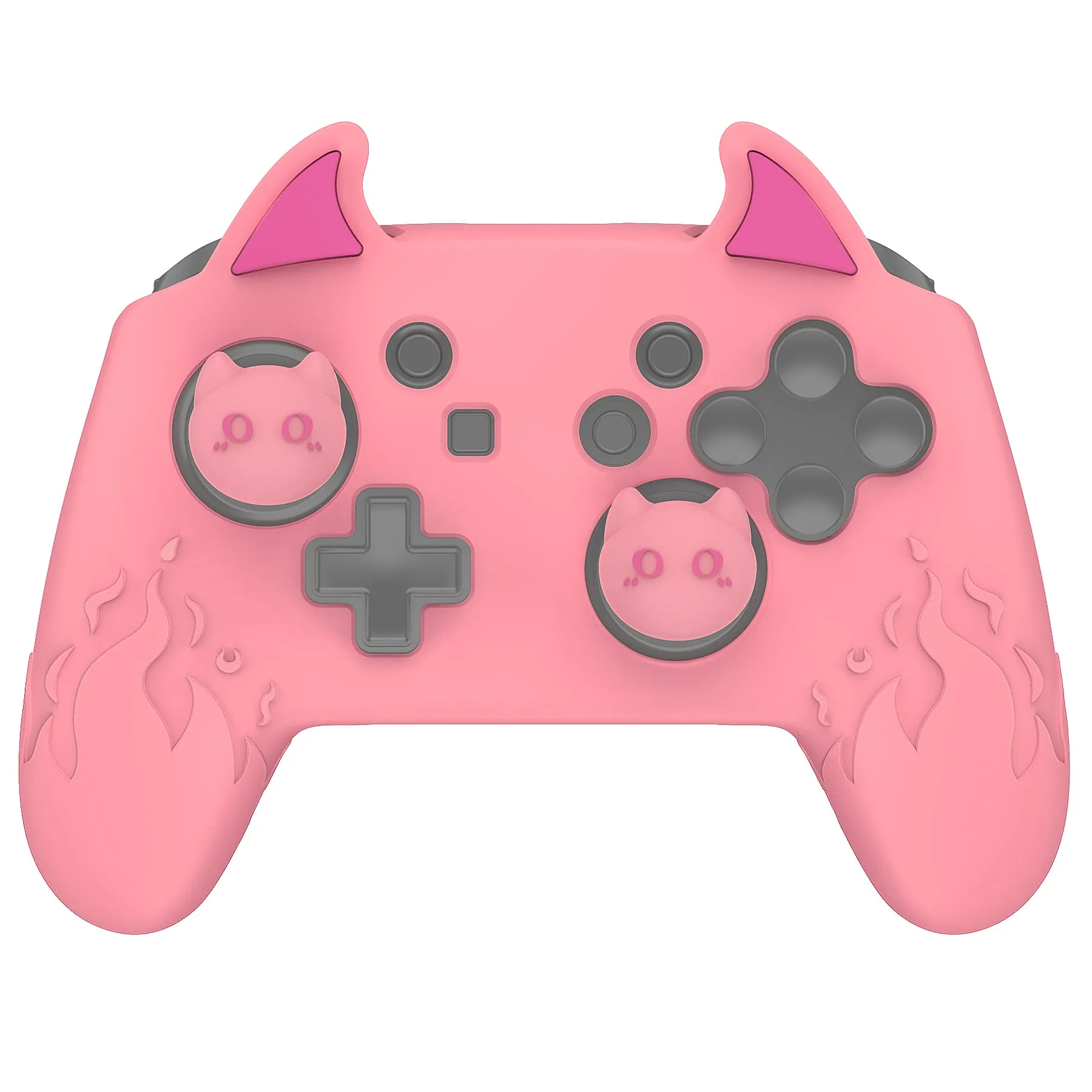 PlayVital Cute Demon Silicone Grip Cover for Nintendo Switch Pro Controller, Anti-Slip Protective Skin with Joystick Caps and Stickers Compatible with Nintendo Switch Pro - Pink - AMDNPP004