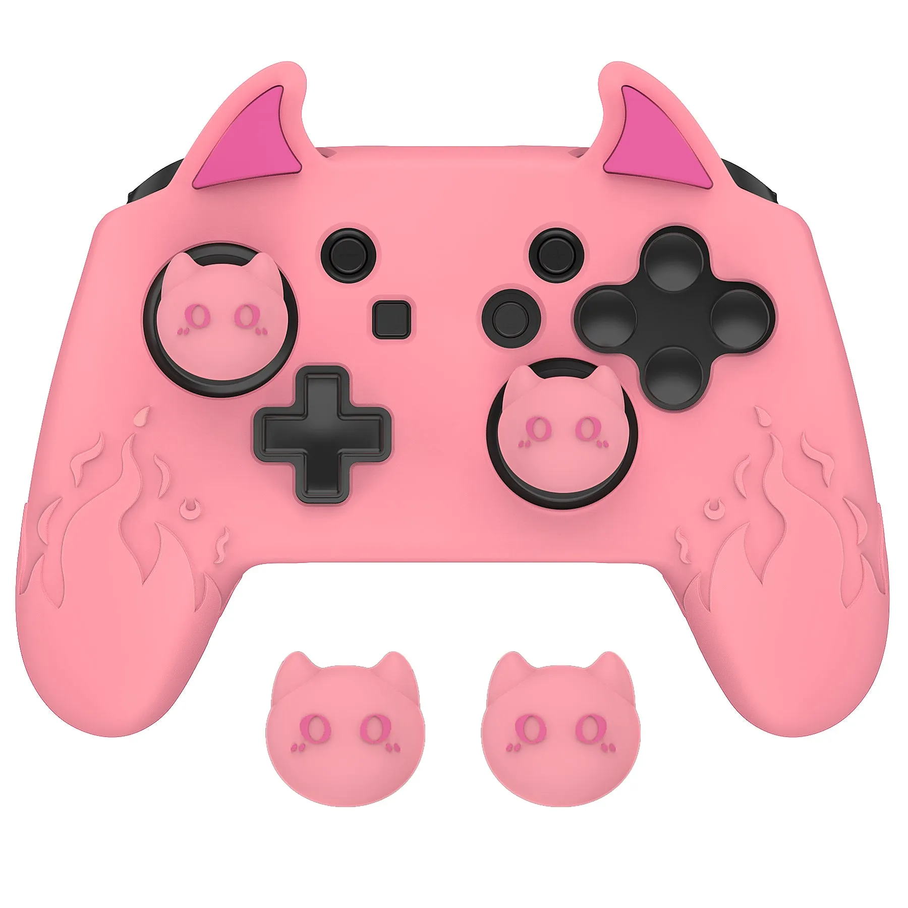 PlayVital Cute Demon Silicone Grip Cover for Nintendo Switch Pro Controller, Anti-Slip Protective Skin with Joystick Caps and Stickers Compatible with Nintendo Switch Pro - Pink - AMDNPP004