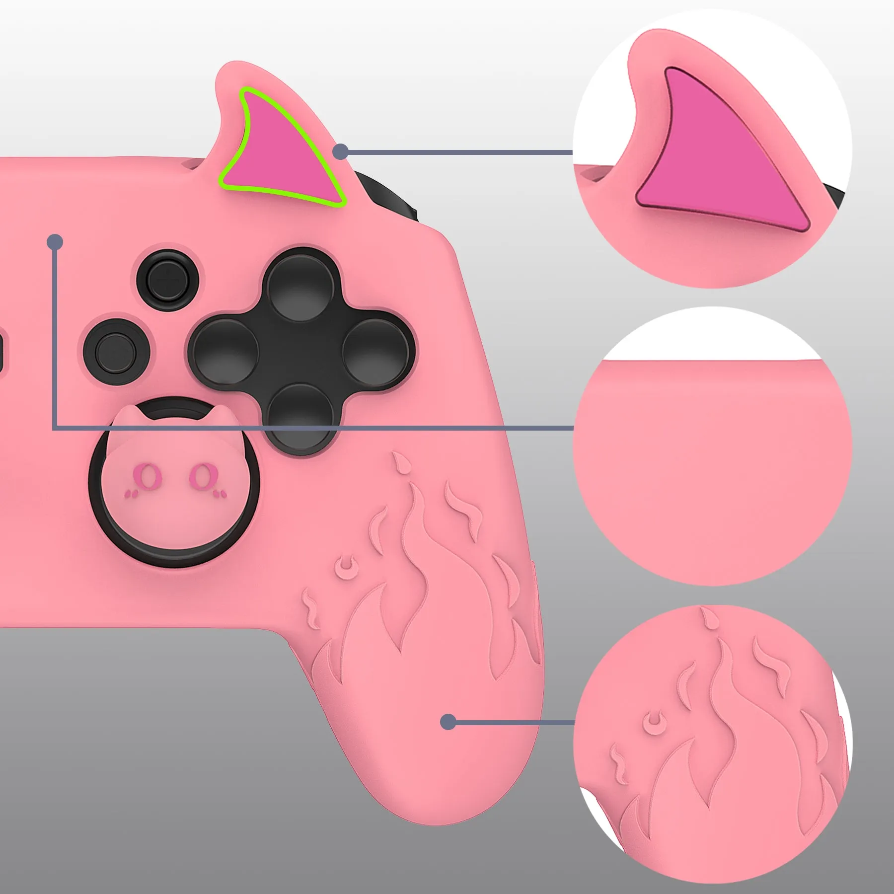 PlayVital Cute Demon Silicone Grip Cover for Nintendo Switch Pro Controller, Anti-Slip Protective Skin with Joystick Caps and Stickers Compatible with Nintendo Switch Pro - Pink - AMDNPP004