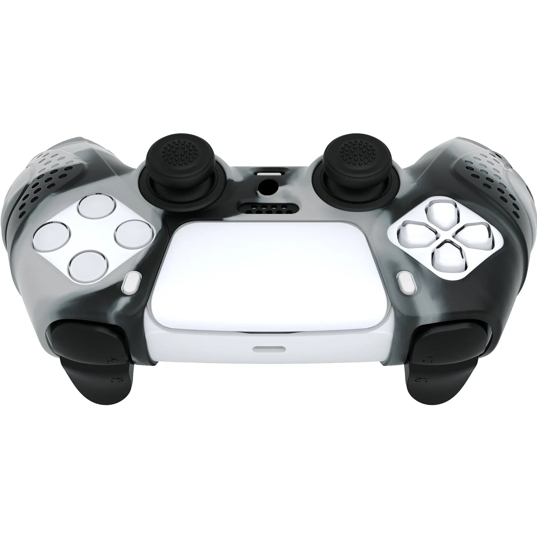 PlayVital Guardian Edition New Hope Gray & Black Ergonomic Soft Anti-slip Controller Silicone Case Cover, Rubber Protector Skins with Black Joystick Caps for PS5 Controller - YHPF031