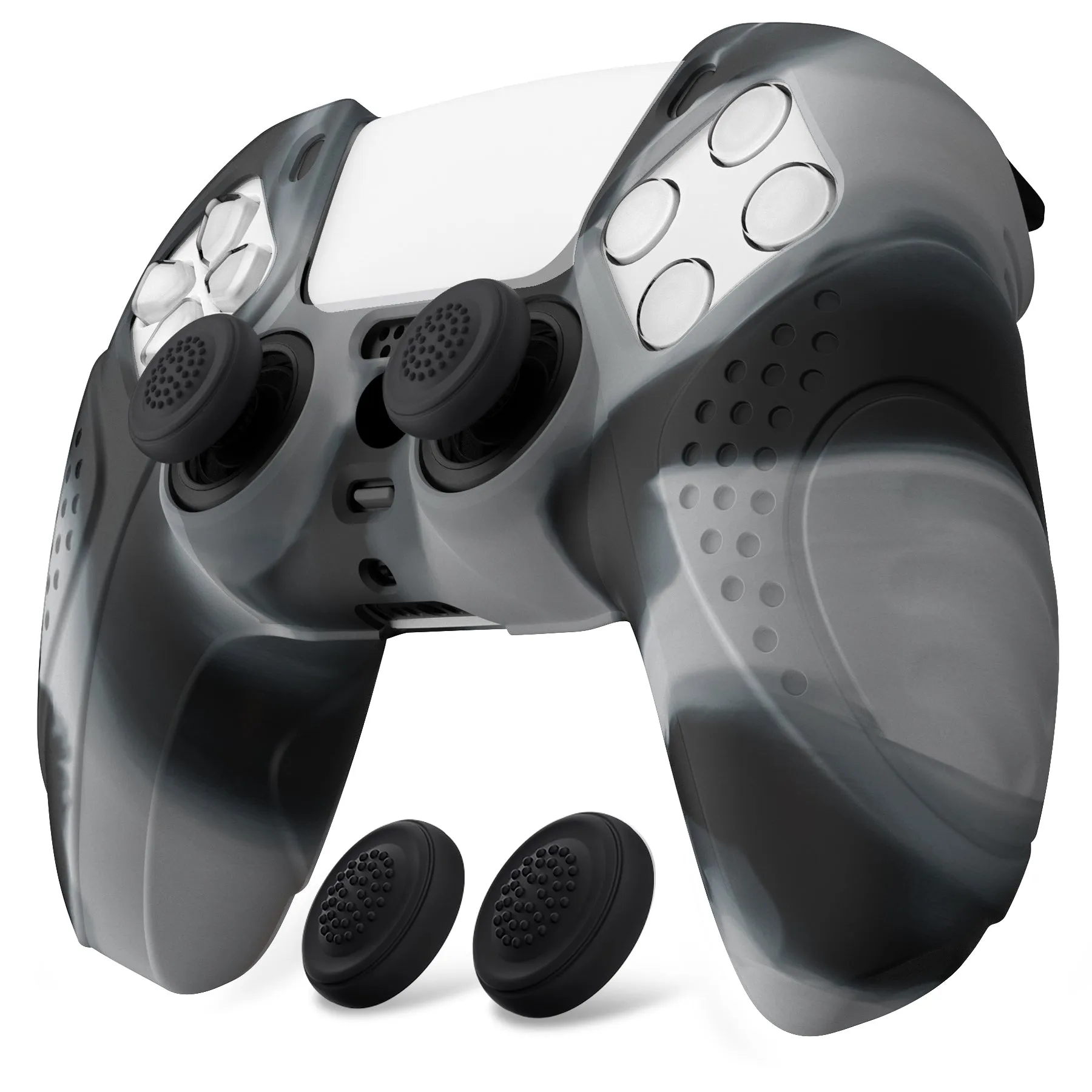 PlayVital Guardian Edition New Hope Gray & Black Ergonomic Soft Anti-slip Controller Silicone Case Cover, Rubber Protector Skins with Black Joystick Caps for PS5 Controller - YHPF031