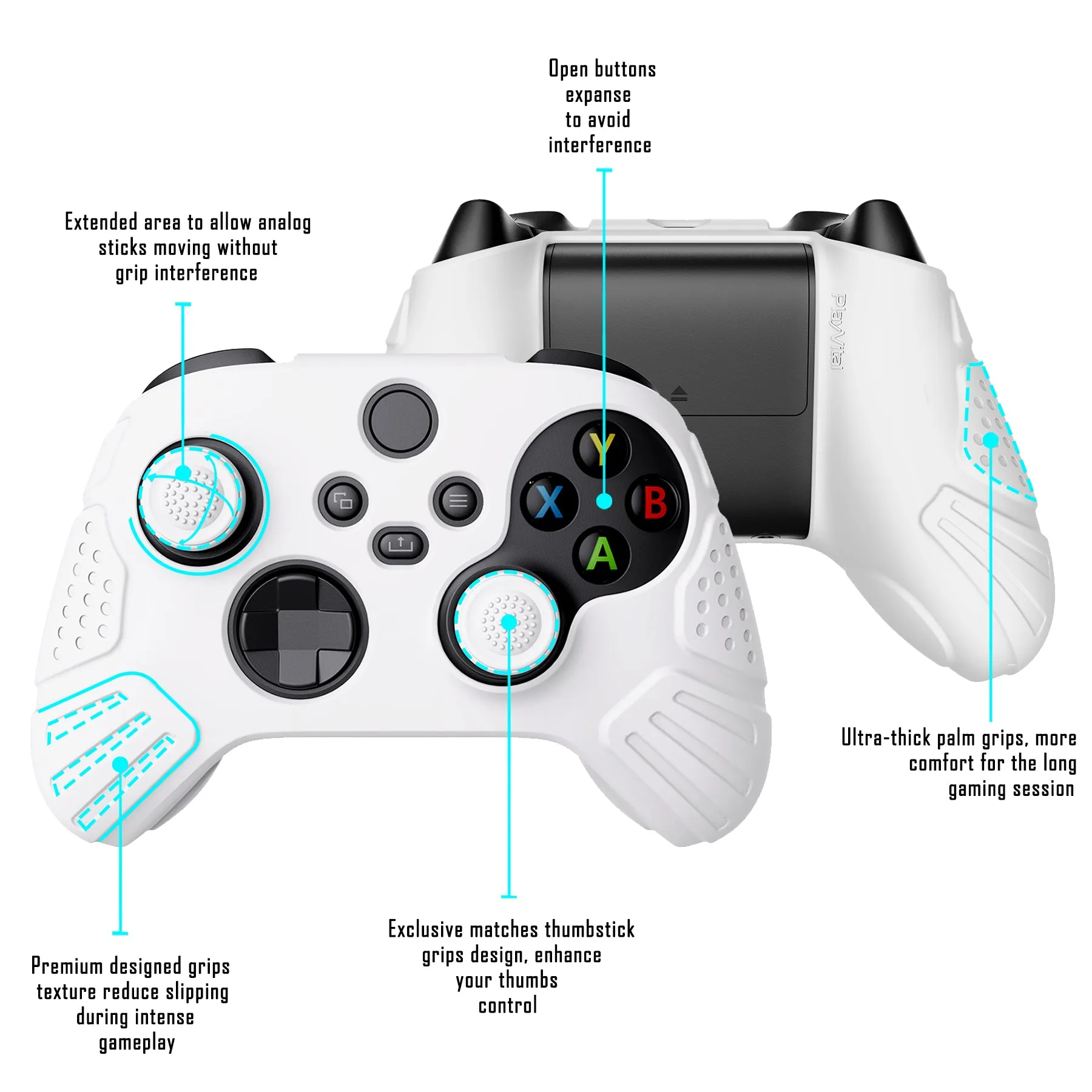 PlayVital Guardian Edition White Ergonomic Soft Anti-slip Controller Silicone Case Cover, Rubber Protector Skins with White Joystick Caps for Xbox Series S and Xbox Series X Controller - HCX3002