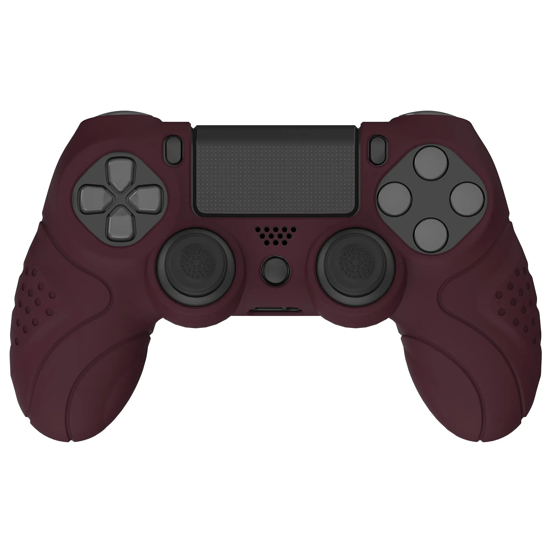 PlayVital Guardian Edition Wine Red Ergonomic Soft Anti-Slip Controller Silicone Case Cover for PS4, Rubber Protector Skins with black Joystick Caps for PS4 Slim PS4 Pro Controller - P4CC0066